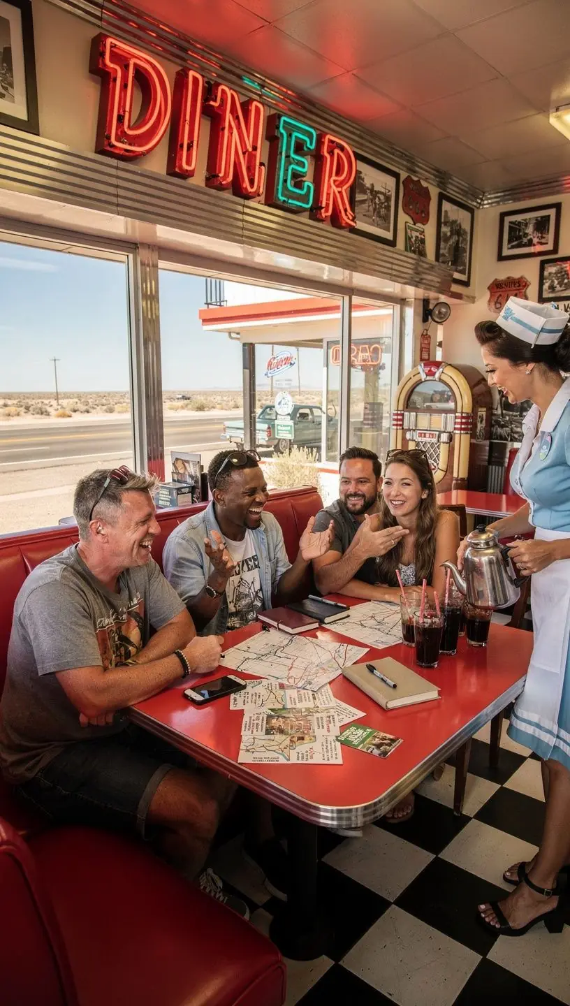 Rodzina podróżująca samochodem wzdłuż pięknej trasy nadmorskiej.