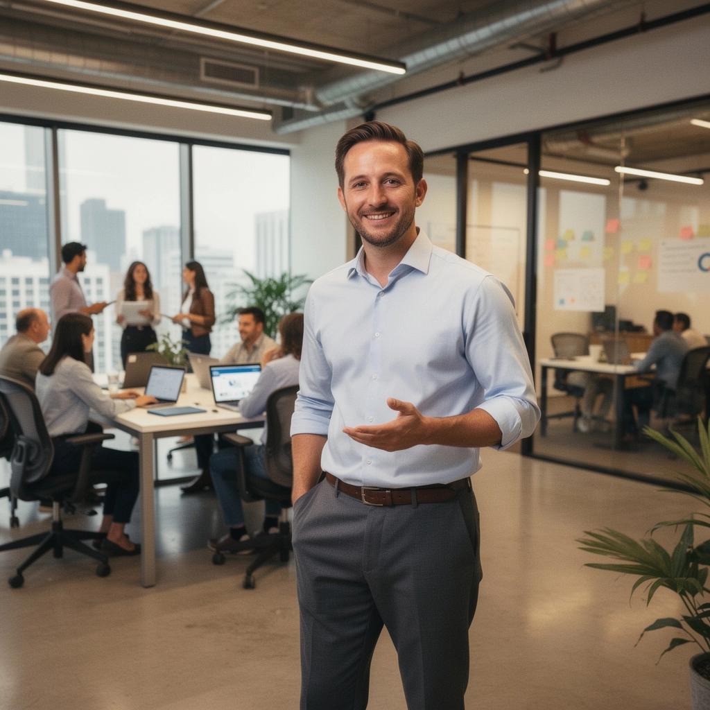 Pracownik biura przedstawiający klientowi informacje o zakupie domu.